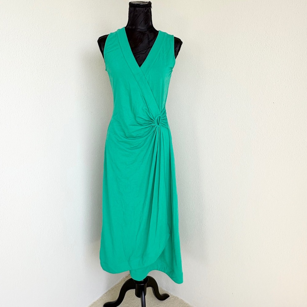 Lands End Faux Wrap O-Ring Knit Midi Dress Womens XS Green